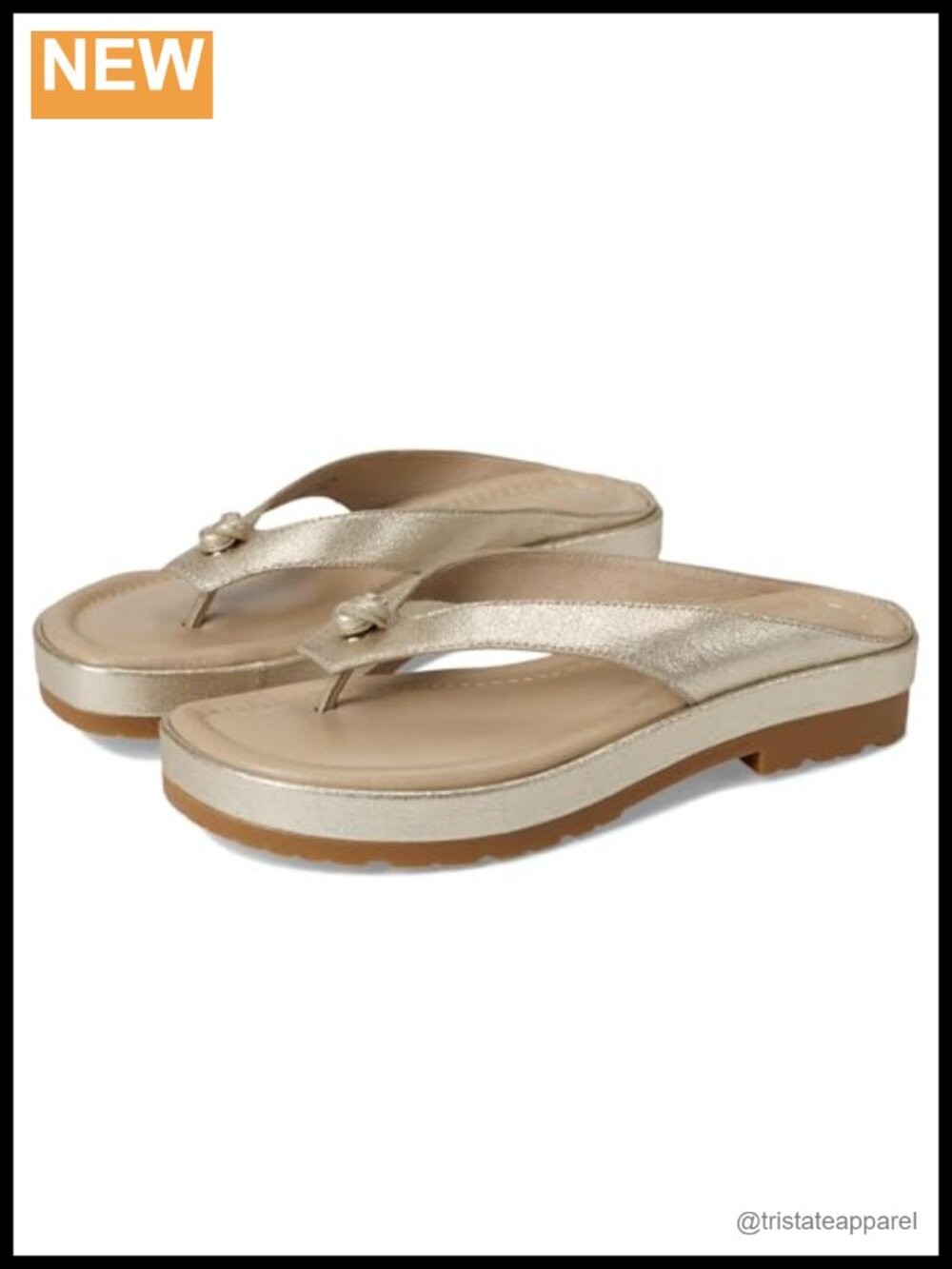 Metallic Leather Toe Post Platform Wedge Sandals Knot Detail Padded Footbed